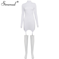 Simenual jednolita sukienka typu Bodycon podwiązka damska Mini sukienka z pończochami z długim rękawem Sexy Clubwear Skinny sukienek jesień 2021 najnowsza obcisła 6